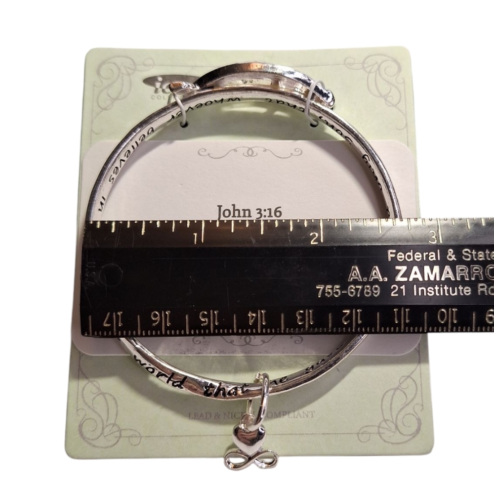 John 3:16 Inspirational Silver Tone Bangle Bracelet with Black Accents NWT - Picture 7 of 7
